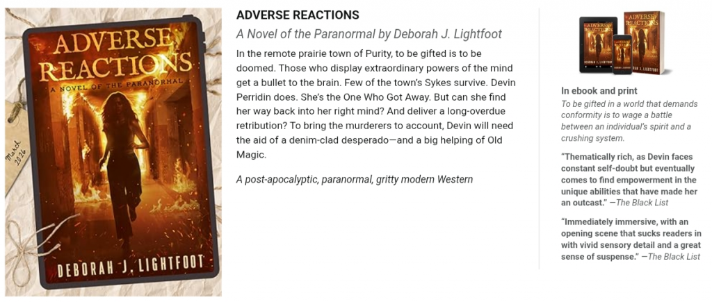 ADVERSE REACTIONS: A Novel of the Paranormal by Deborah J. Lightfoot. A post-apocalyptic, paranormal, gritty modern Western.